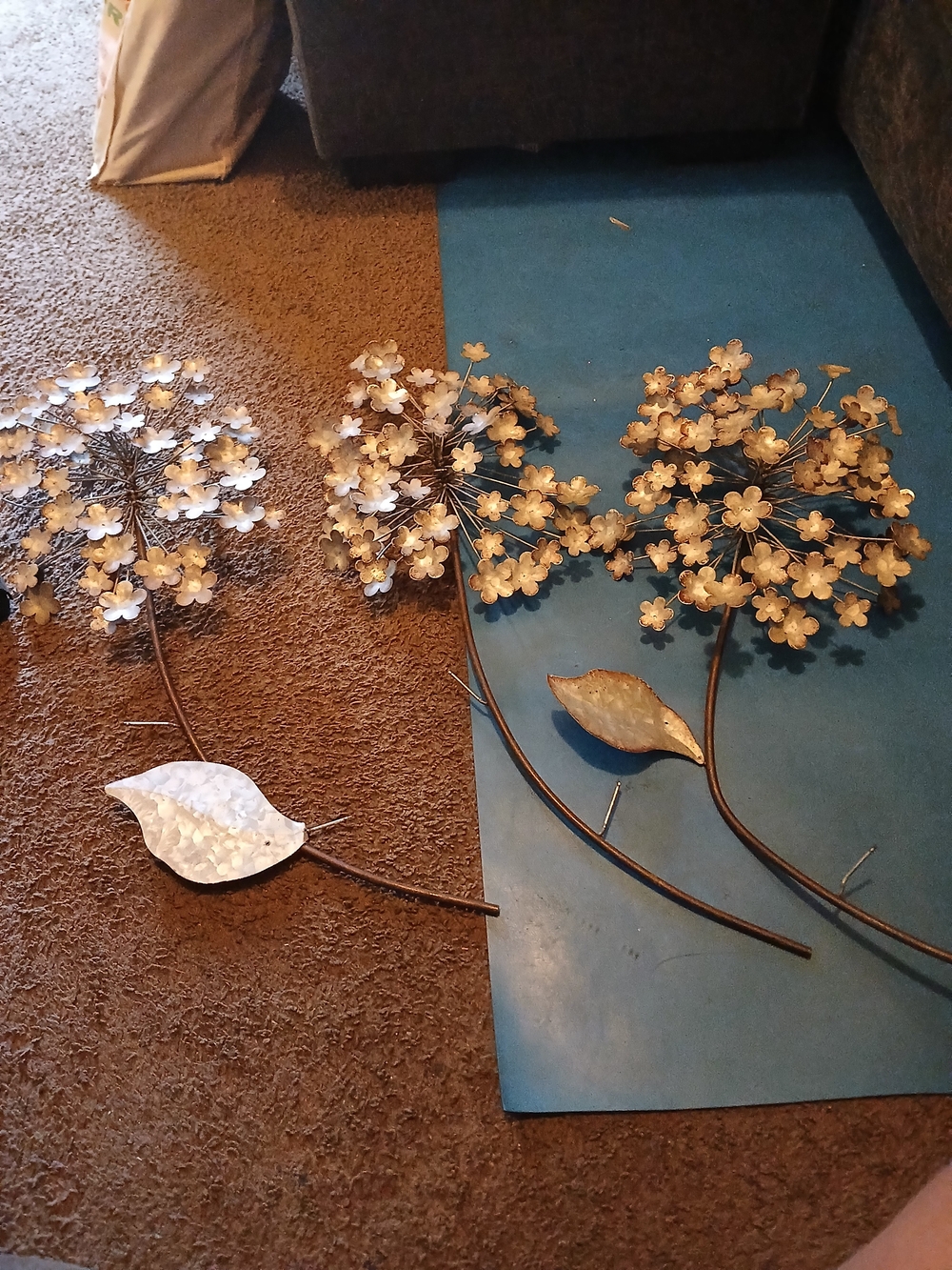 Vintage Three Metal Floral Wall Art Set - White and Gold Flower Branches Syroco